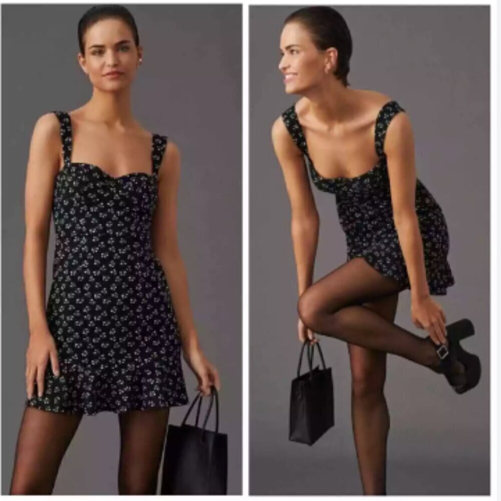 Hutch Anthropologie Ditsy Floral Corset Ruffle Hem Knit Mini Dress